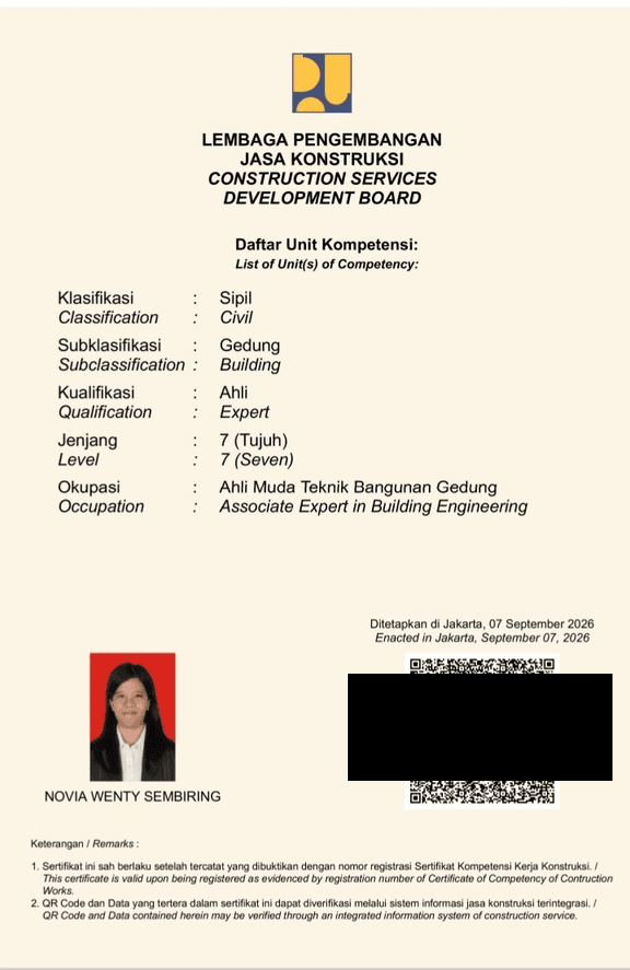 Sertifikat Kompetensi Kerja LPJK